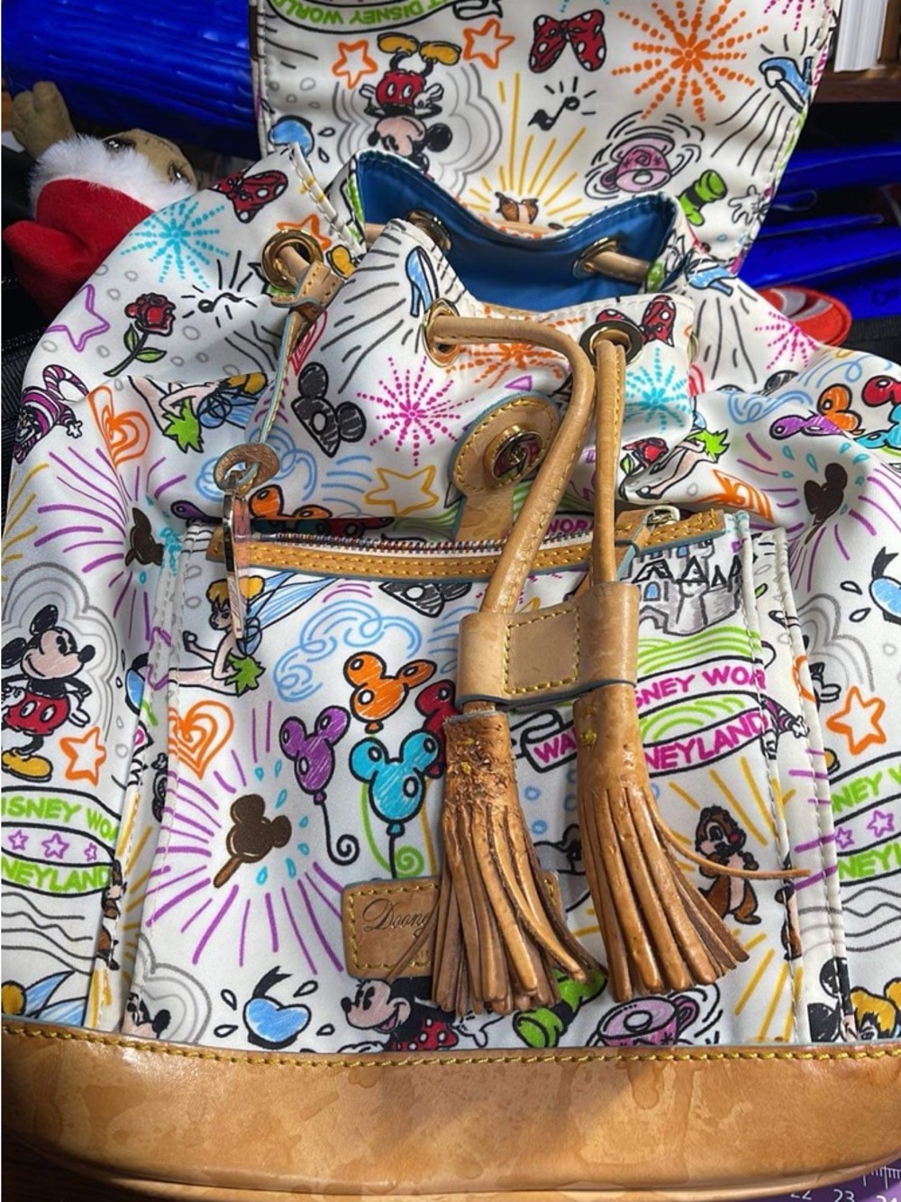 Dooney & Bourke White Multicolor Disney Park Print Drawstring Backpack